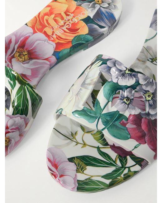 Dolce & Gabbana Multicolor Bianca Cutout Floral-Print Rubber Slides
