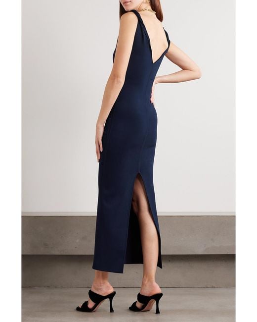 Galvan Blue Tyra Stretch-Knit Midi Dress