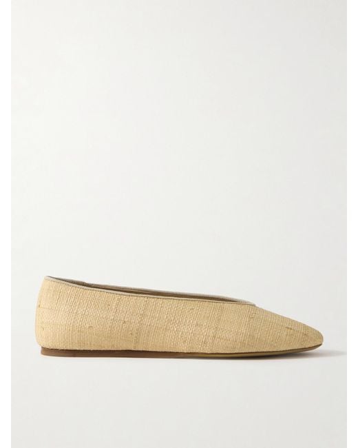 Le Monde Beryl Natural Regency Grosgrain-Trimmed Raffia Ballet Flats