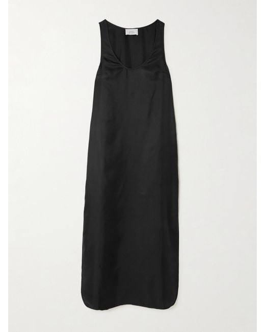 Loulou de Saison Black Nada Silk-Twill Midi Dress