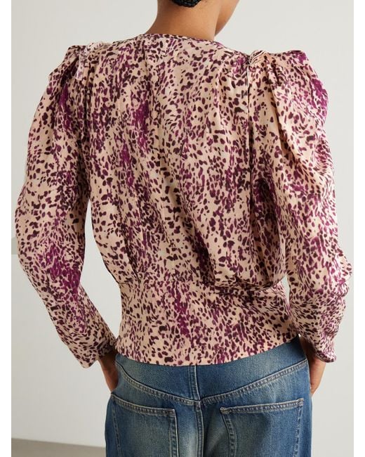 Isabel Marant Red Zarga Pleated Printed Silk-Blend Blouse