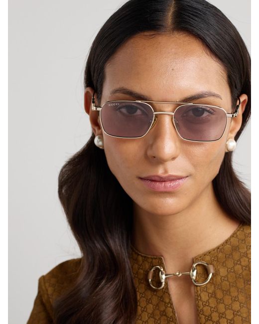 Gucci Natural Lettering Goldfarbene Pilotensonnenbrille