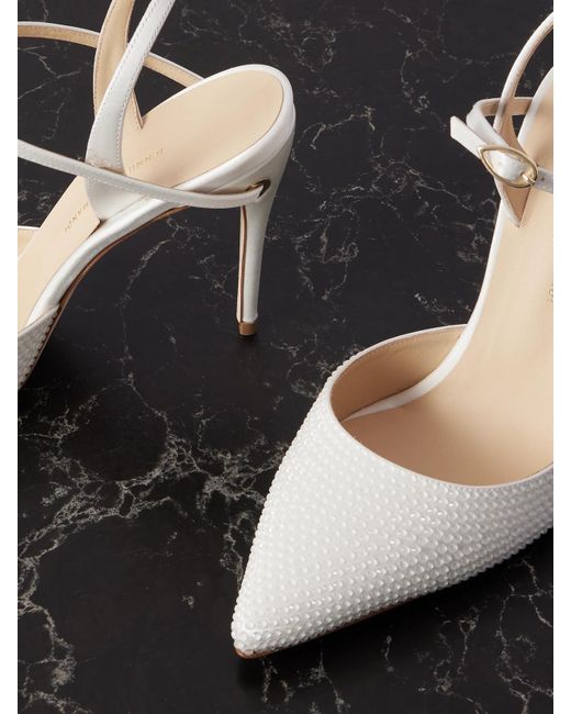 JENNIFER CHAMANDI White Vittorio 105 Crystal-Embellished Satin Pumps