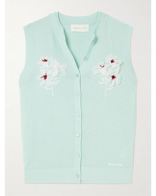 ShuShu/Tong Green Embellished Silk And Cashmere-Blend Vest