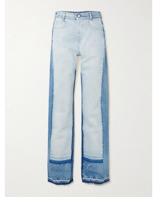 Stella McCartney Blue Paneled Distressed Mid-Rise Wide-Leg Jeans