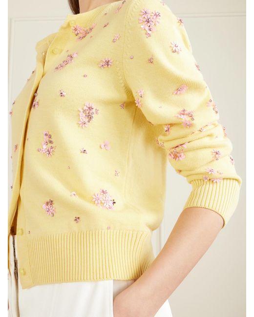 Oscar de la Renta Yellow Crystal-Embellished Wool Cardigan