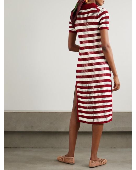 Gucci Red Striped Crocheted Cotton Midi Dress