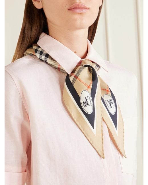 Burberry Natural Checked Silk-Twill Scarf