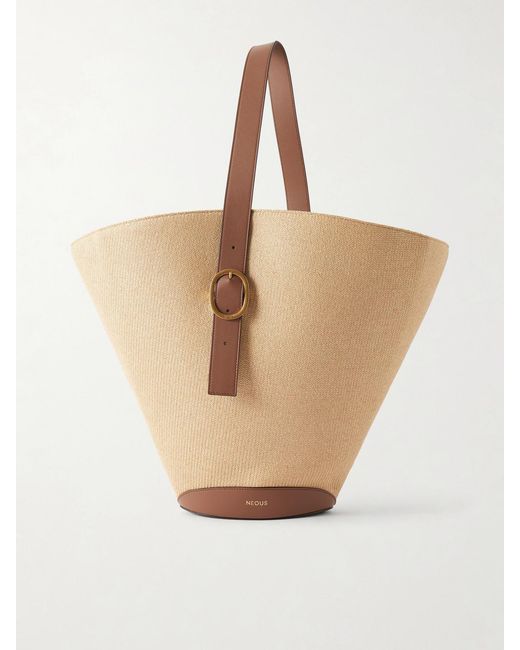 Neous Natural Apheli Leather-Trimmed Raffia Shoulder Bag