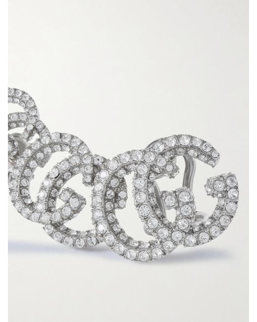 Gucci White Gg Marmont-Tone Crystal Single Earring