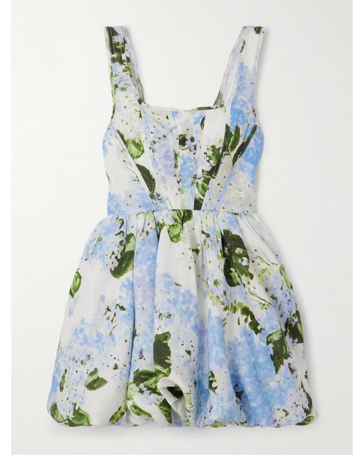 Aje. Blue Suzette Minikleid Aus Einer Bedruckten Leinenmischung