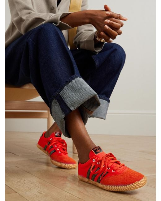 Adidas Originals Red Volley Plimsole Sneakers Aus Canvas Mit Veloursleder- Und Lacklederbesätzen