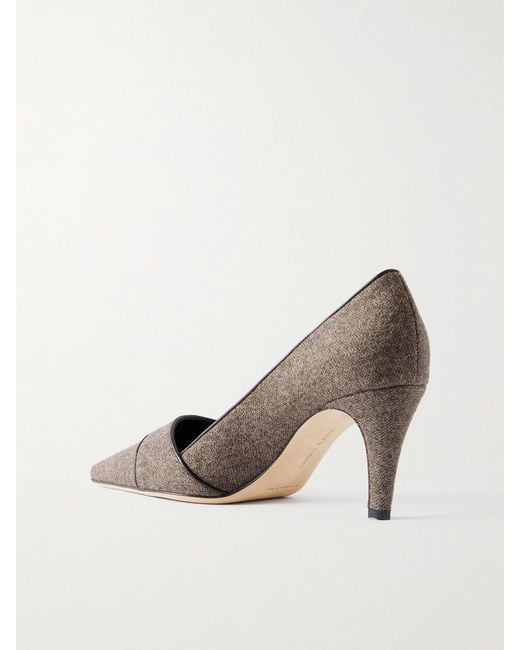 Manolo Blahnik Brown Lulamae 70 Leather-Trimmed Tweed Pumps