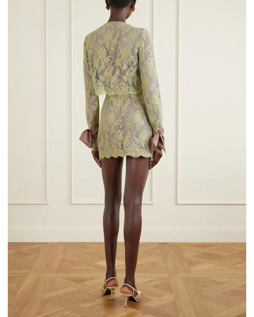 Saint Laurent Natural Scalloped Satin-Trimmed Metallic Lace And Crepe Mini Dress