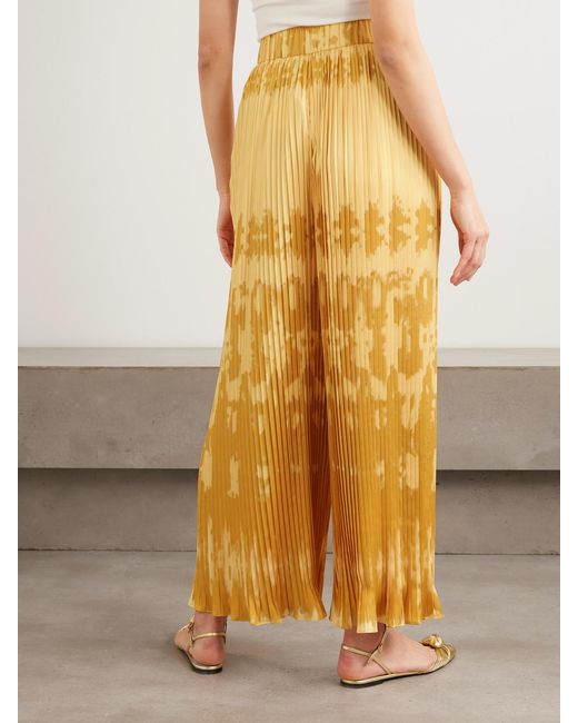 ‎Dima Ayad Yellow Tie-Dyed Plissé-Satin Wide-Leg Pants