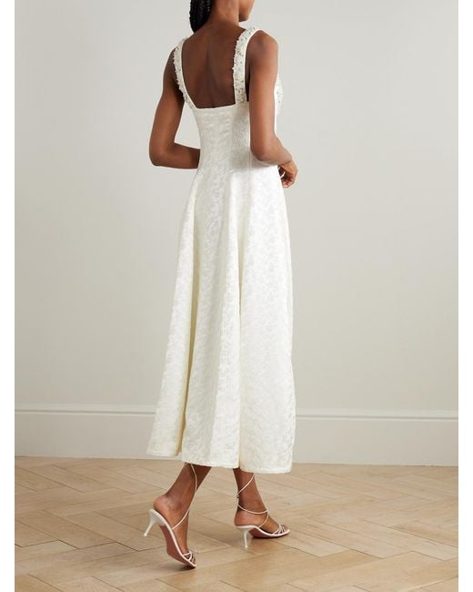 Jonathan Simkhai White Charlotte Embellished Pleated Satin-Jacquard Midi Dress
