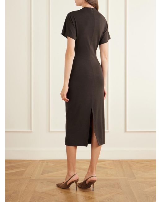 Brunello Cucinelli Black Wrapped Jersey Midi Dress