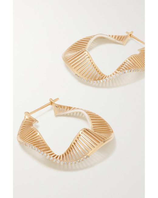 L'Atelier Nawbar Natural Twisted Waves 18-Karat, Enamel And Diamond Hoop Earrings