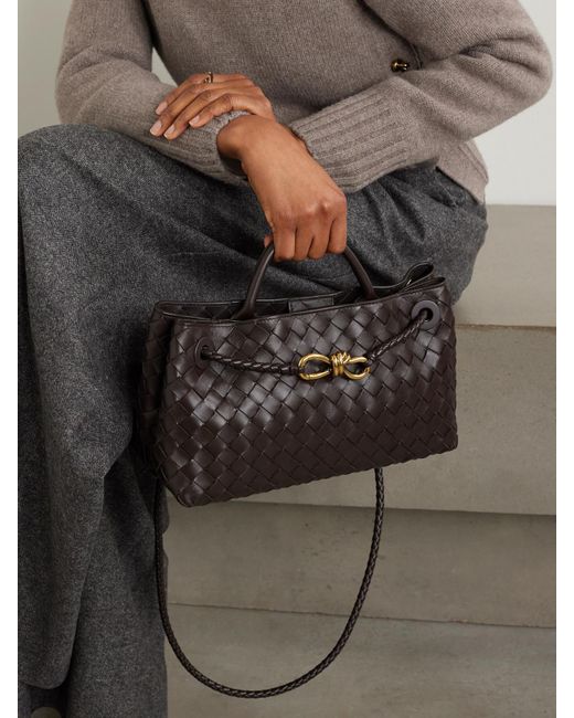 Bottega Veneta Brown Andiamo East-West Small Intrecciato Leather Tote