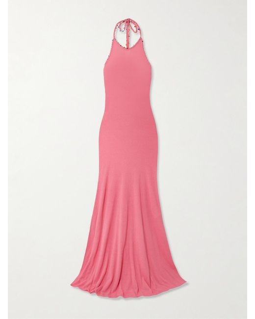 Christopher Esber Pink Neckholder-Maxikleid Aus Bouclé Aus Einer Baumwollmischung Mit Verzierung