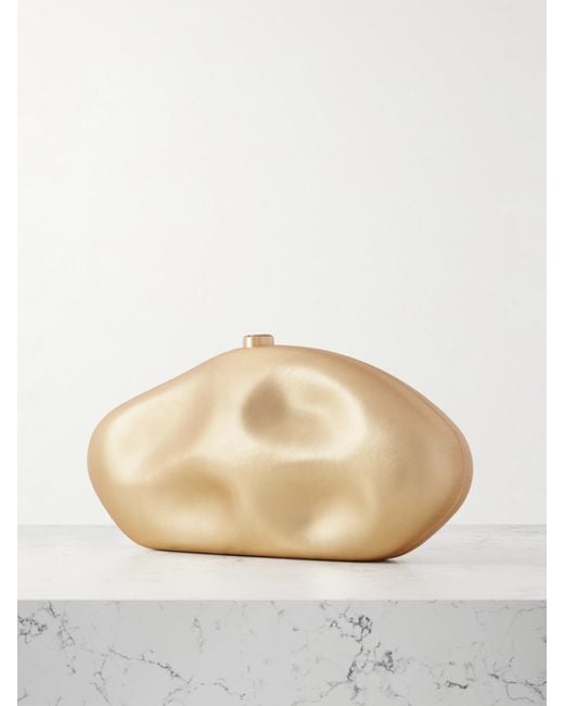 Cult Gaia Natural The Caldera Metallic Leather Clutch
