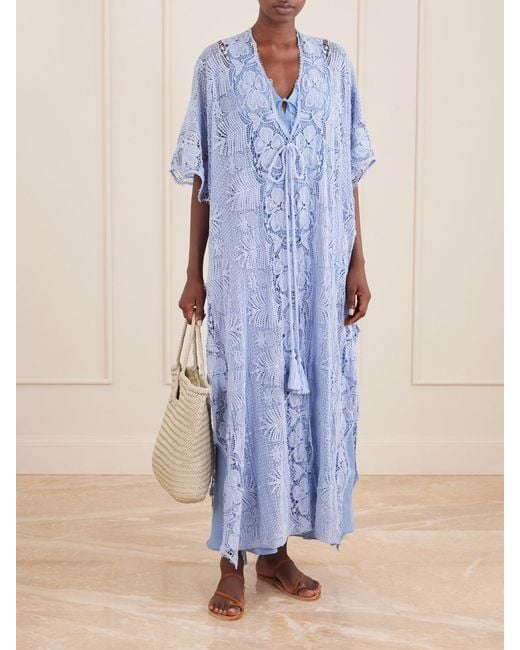 Miguelina Blue Valentina Cotton-Lace Kaftan