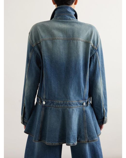 Alaïa Blue Belted Denim Peplum Jacket