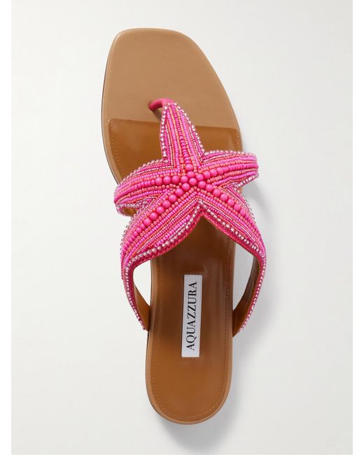 Aquazzura Pink Reef Star Zehensandalen Aus Leder Mit Zierperlen