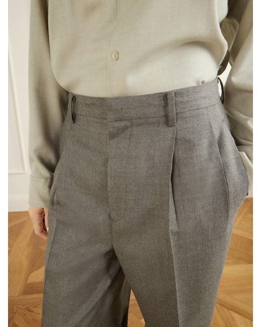 Auralee Gray Pleated Wool Straight-Leg Pants