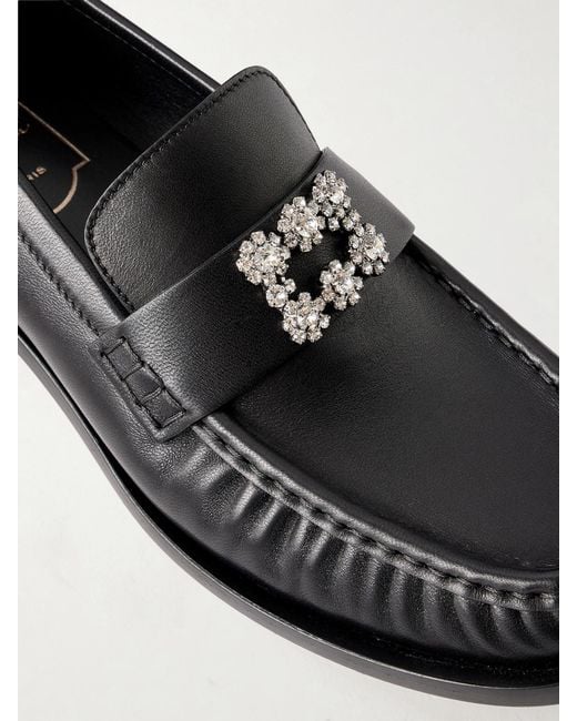 Roger Vivier Black Viv Moc 25 Embellished Gathered Leather Loafers