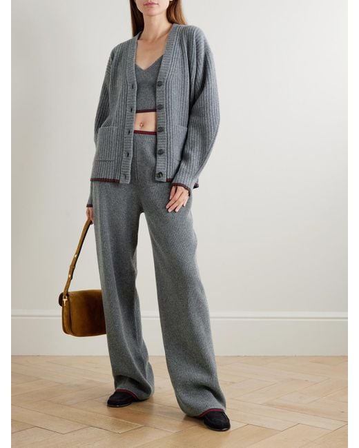 Gucci Gray Striped Ribbed Wool-Blend Wide-Leg Pants