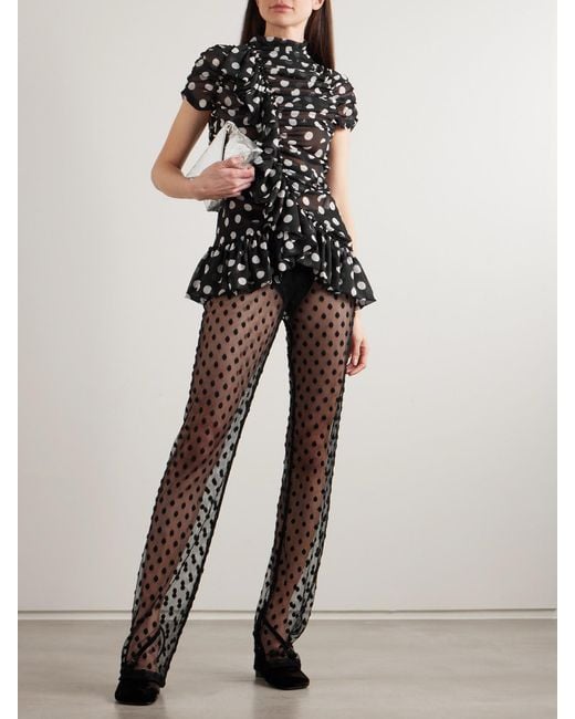 Dries Van Noten Gray Polka-Dot Cotton-Blend Mesh Wide-Leg Pants
