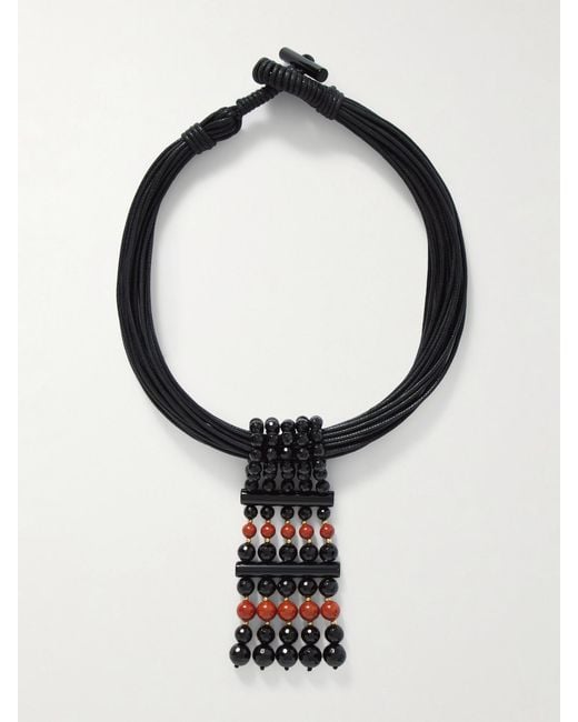 Le Sundial Black The Sculptural Waxed-Cotton, Onyx And Jasper Necklace