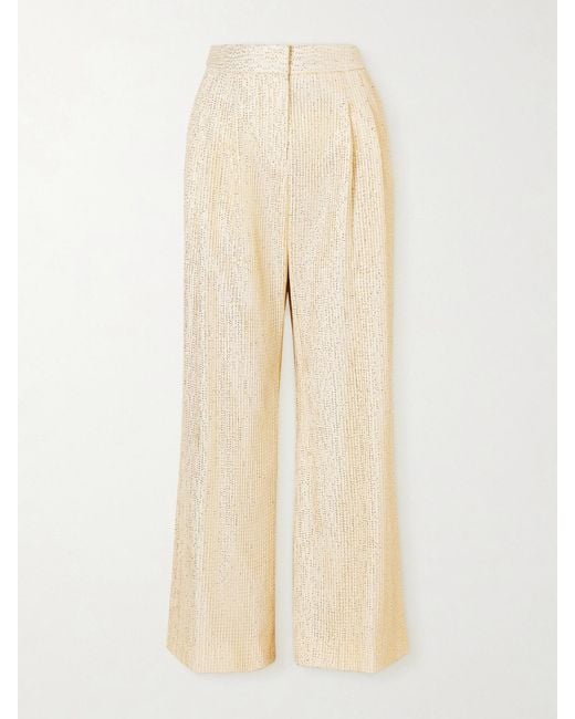 Twp Natural Sequined Fishnet Wide-Leg Pants