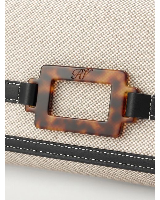 Roger Vivier White Belle Vivier Buckled Canvas Clutch