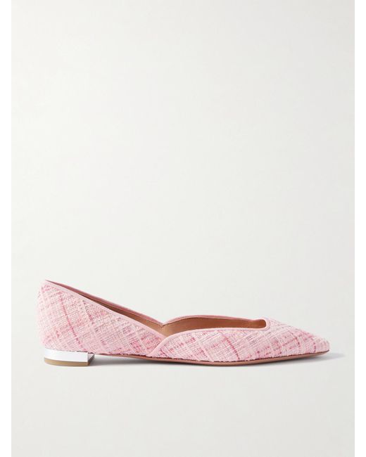 Aquazzura Pink Maia Grosgrain-Trimmed Tweed Ballet Flats