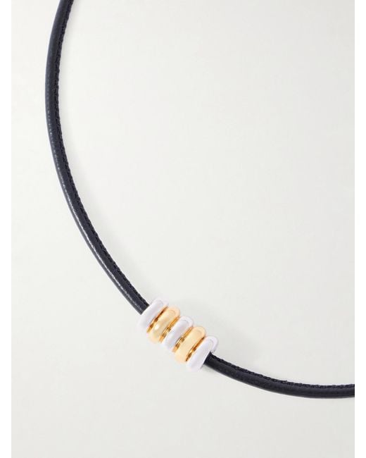 DEHANCHE Metallic Hollyhock Beaded And-Toned Leather Necklace