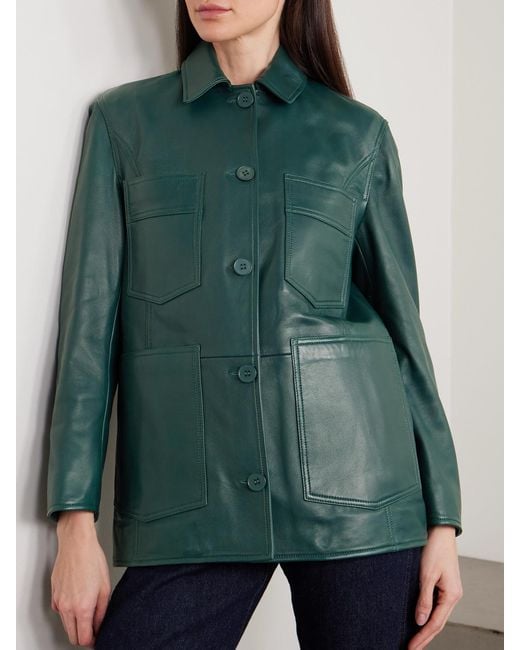 Nour Hammour Green Seleste Paneled Leather Jacket