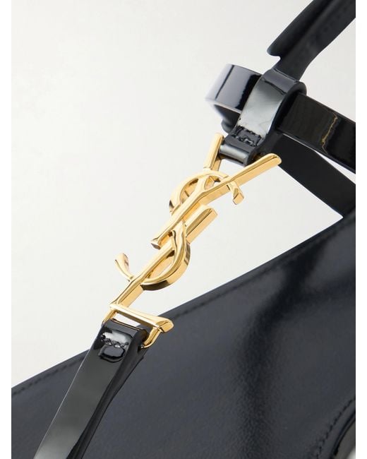 Saint Laurent Black Cassandre Logo-Embellished Patent Leather Sandals