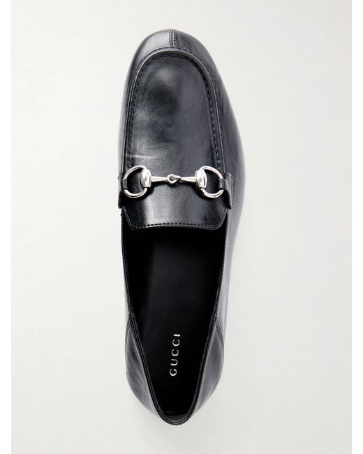 Gucci White Jordaan Horsebit-Detailed Leather Loafers