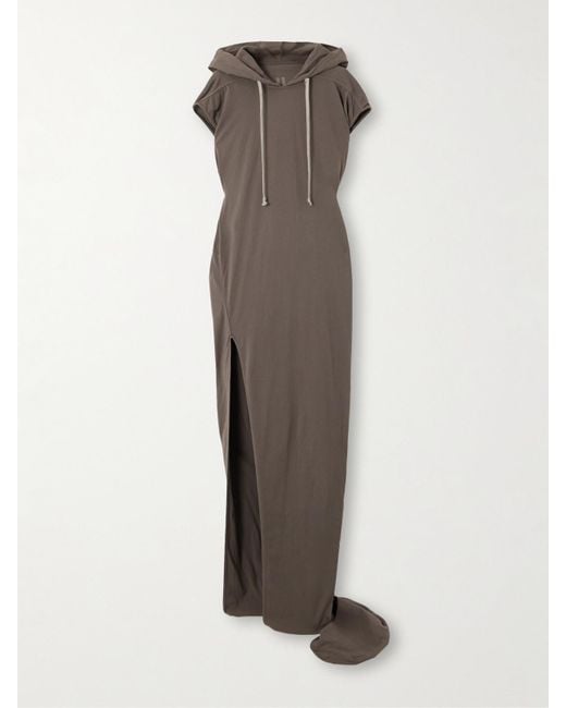 Rick Owens Brown Edfu Hooded Cotton-Jersey Maxi Dress