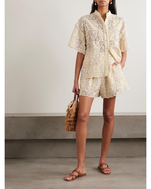 Zimmermann Natural Wanderlust Crocheted And Embroidered Cotton-Blend Voile Shirt