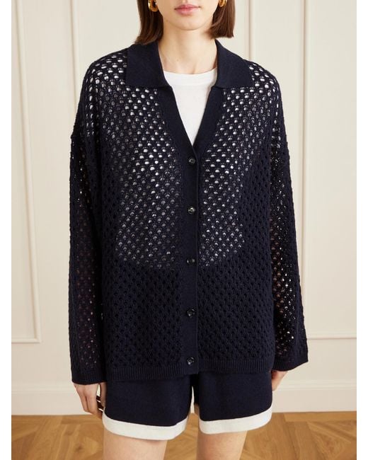 Allude Blue Open-Knit Wool And Cashmere-Blend Overshirt