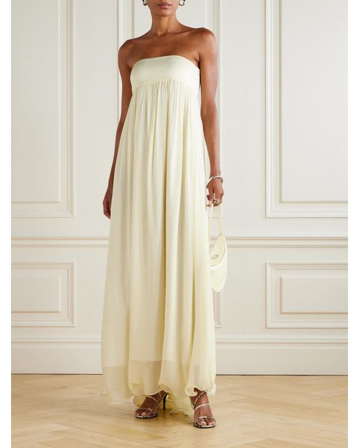 Posse Natural Solene Strapless Draped Shirred Crepe-Twill And Chiffon Maxi Dress