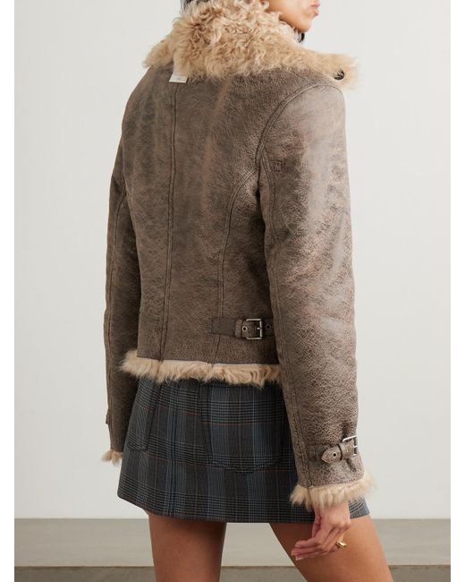 Acne Brown Distressed Shearling Jacket