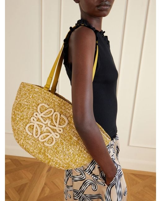 Loewe Metallic Paula's Ibiza Eclipse Basket Medium Leather-Trimmed Raffia Tote