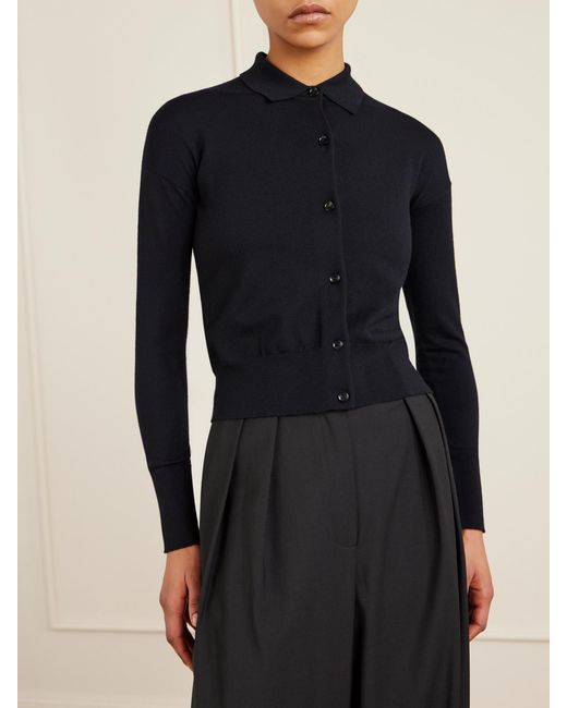 Max Mara Blue Cropped Wool-Blend Cardigan