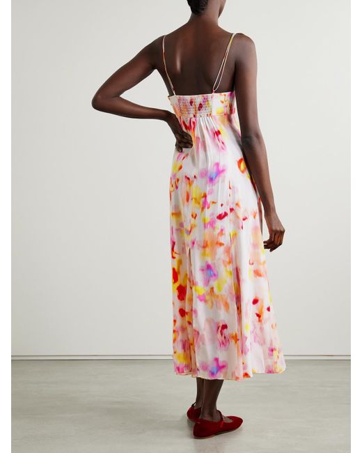 La Ligne White Luca Printed Silk Midi Dress