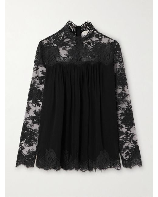 Zimmermann Black Hypnotic Bluse Aus Chiffon Mit Spitzenbesätzen