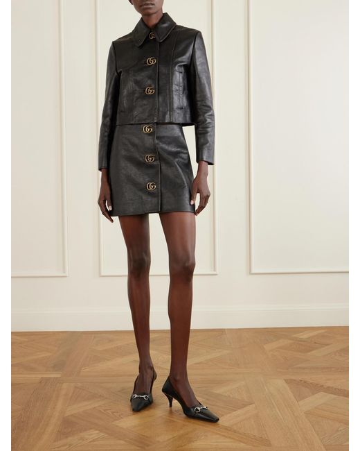 Gucci Black Vittoria Collapsible-Heel Horsebit-Embellished Leather Pumps